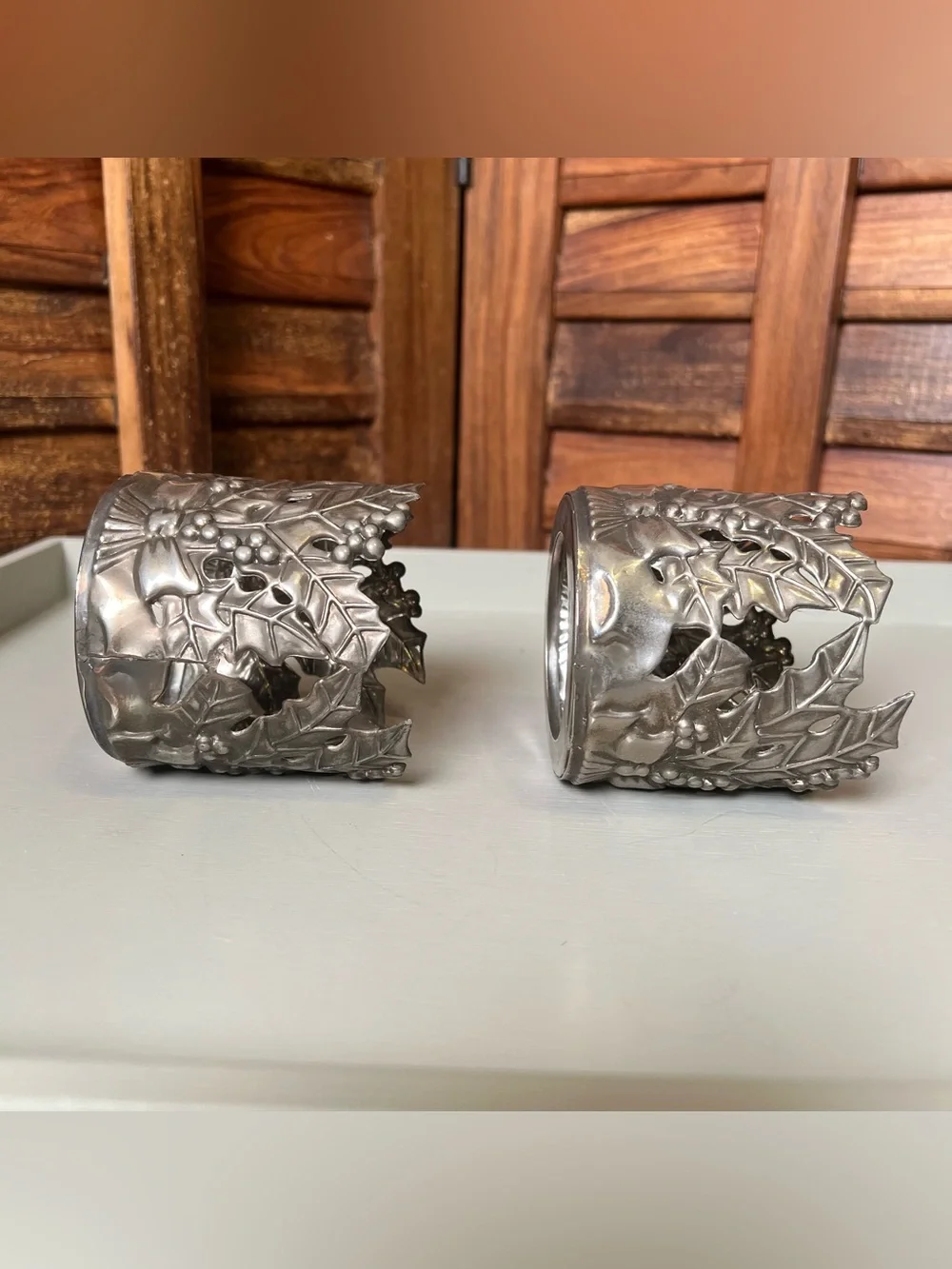 Metal Holly Leaf Candle Holders. Decorative Set of 2